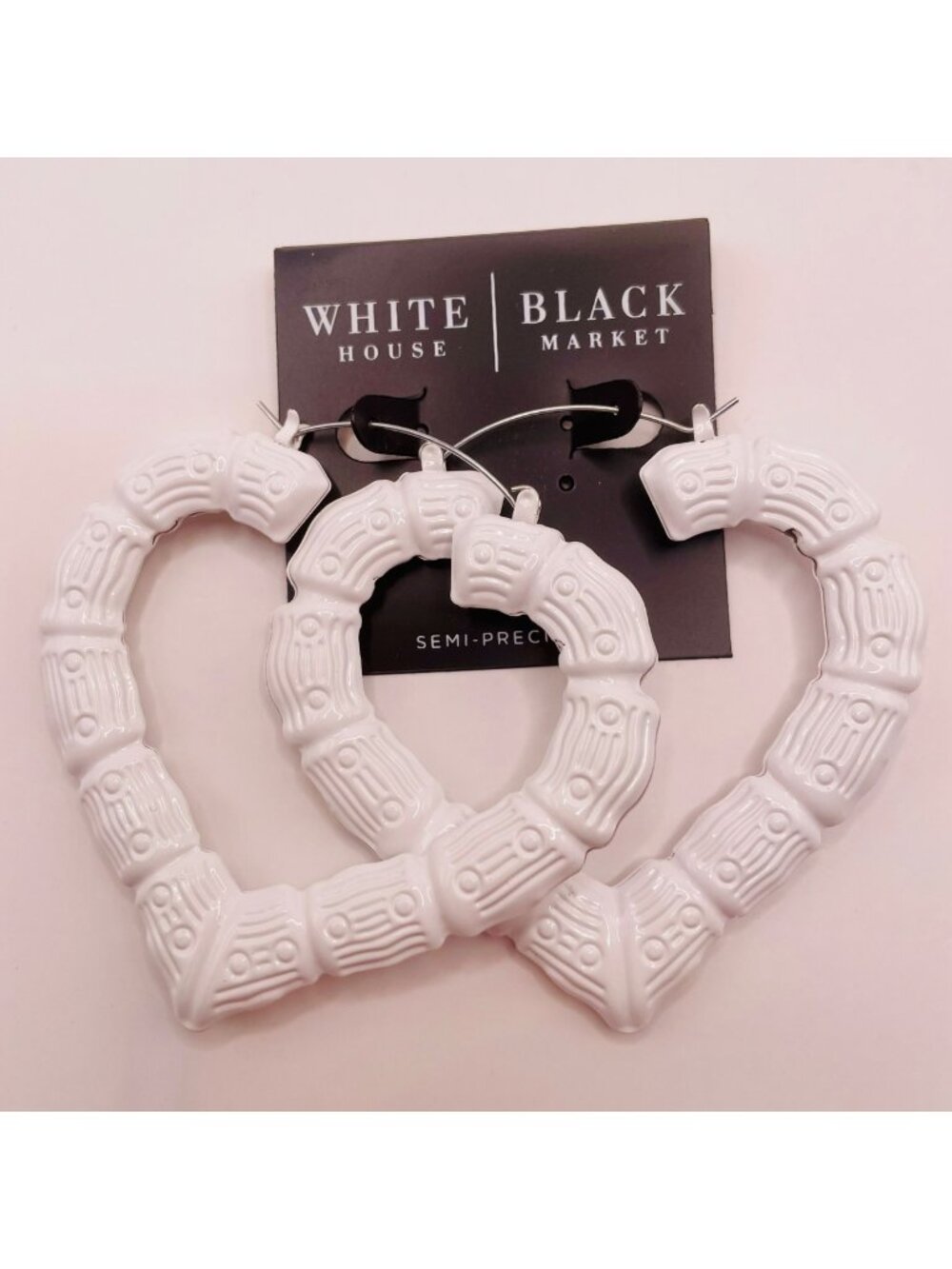 New White House Black Market White Textured Heart Hoop Earrings -51B